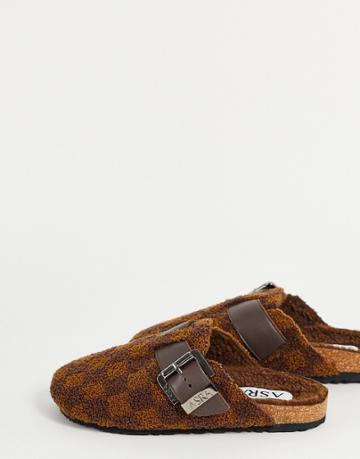 Asra Funky Clog Slippers In Brown Check