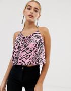 Asos Design Cowl Neck Backless Cami Two-piece In Leopard Animal Print-multi