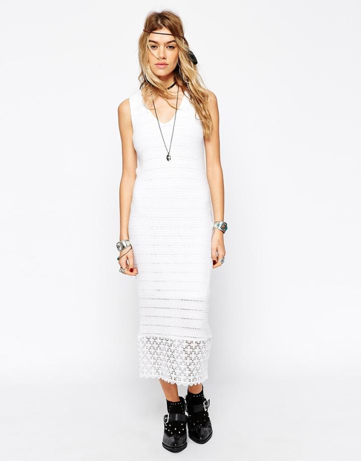Asos Crochet Midi Dress With Lace Hem - Black $48.50