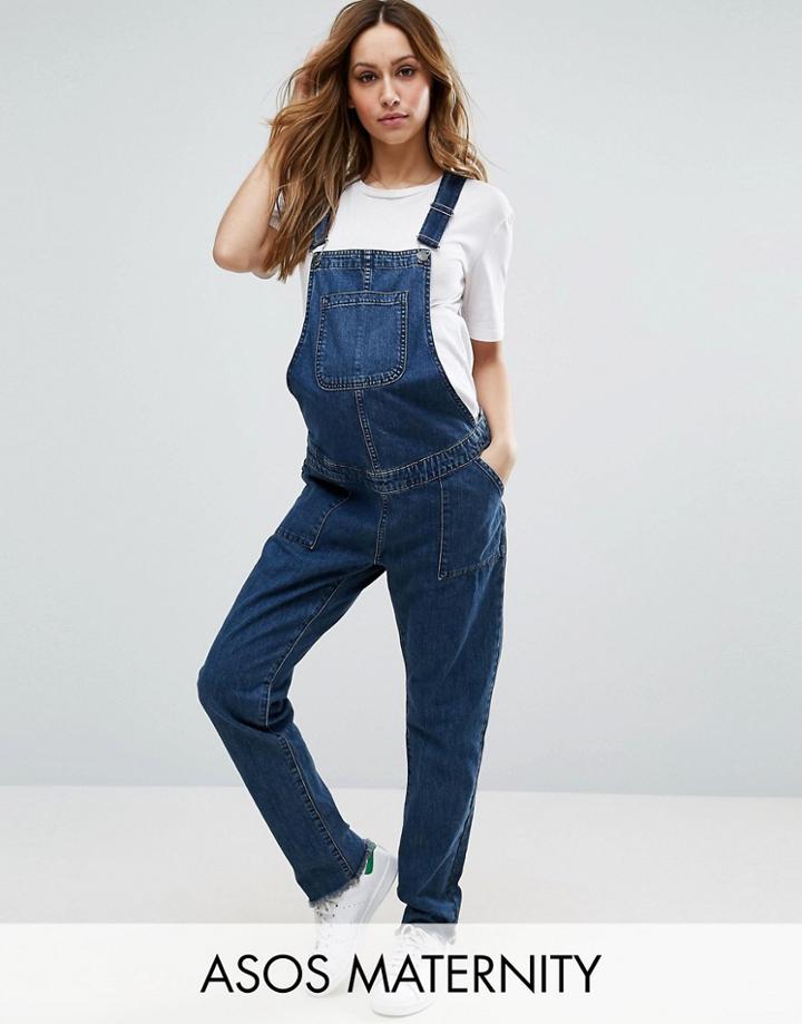 Asos Maternity Denim Overall In Darkwash Blue - Blue