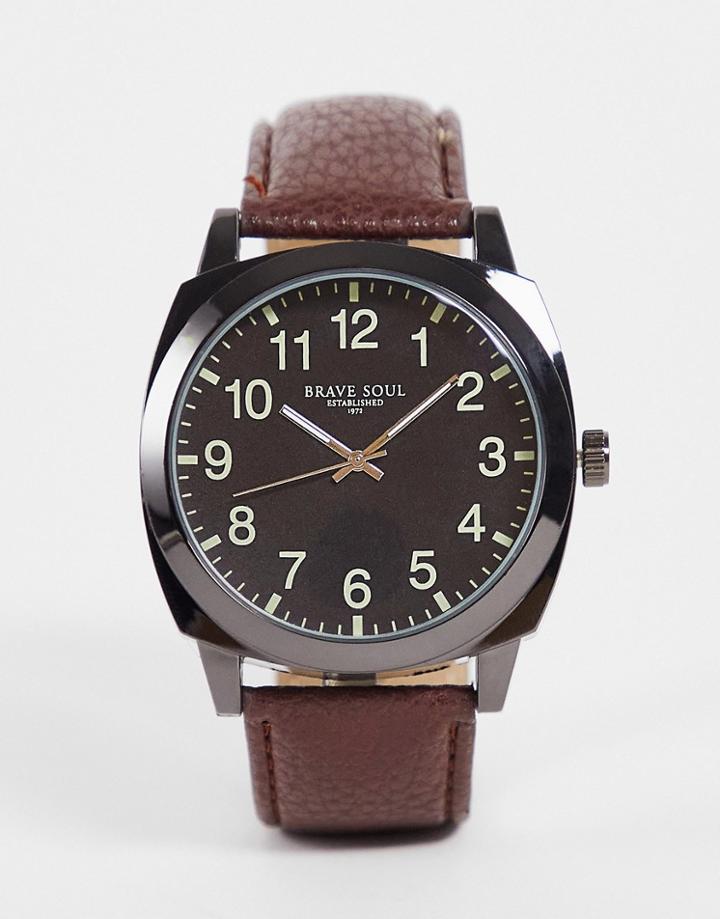 Brave Soul Full Figure Dial Watch In Black And Tan-brown