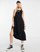 Asos Design Sleeveless Tiered Midi Smock Dress In Black
