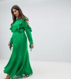 Asos Design Curve Ruffle Sleeve Maxi Dress With Cold Shoulder - Green
