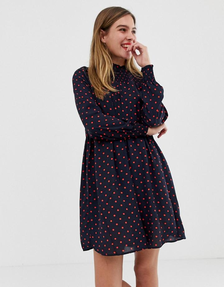Jdy Base Polka Dot Skater Dress - Navy