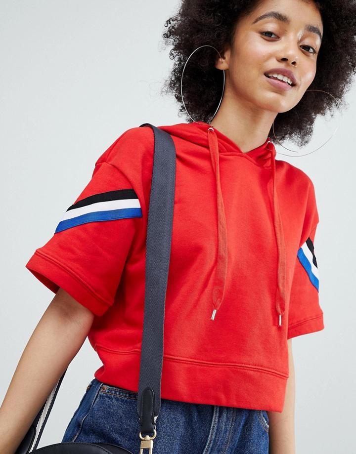 Bershka Cropped Hoodie In Red - Red