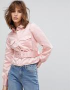 Lost Ink Western Shirt With Belt Detail In Satin - Pink