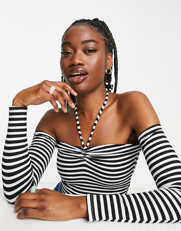 Stradivarius Halter Neck Cut Out Top In Stripe-multi