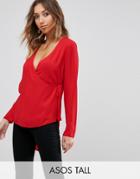 Asos Tall Clean Wrap Dip Back Top - Red