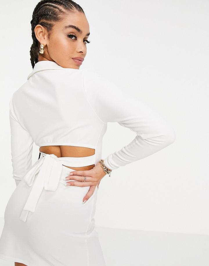 Asos Design Open Back Tie Mini Shirt Dress In White