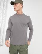 Asos Design Long Sleeve T-shirt With Crew Neck In Washed Gray-grey
