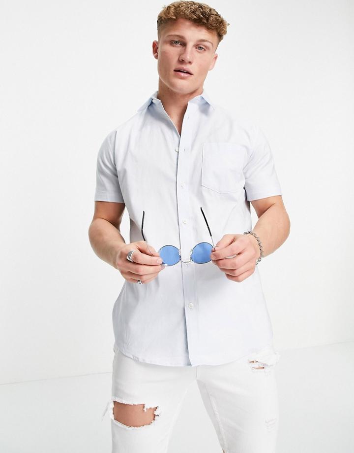Selected Homme Oxford Shirt With Short Sleeves In Light Blue-blues