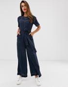 Asos Design Contrast Stitch Jumpsuit With Sweetheart Stitch-navy