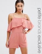 True Decadence Petite Cami Strap Ruffle Front Playsuit - Tan