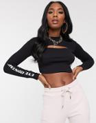 The Couture Club Ribbed Motif Cutout Crop Top In Black