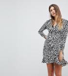 Asos Maternity Mono Polka Dot Ruffle Wrap Mini Dress - Multi