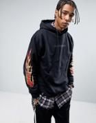 Wasted Paris Hoodie With Flame Sleeve Print - Black