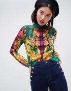 Asos Design Sweater In Check And Barroque Pattern - Multi