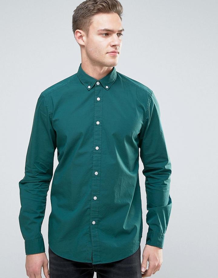Esprit Stretch Slim Fit Cotton Poplin Shirt - Green