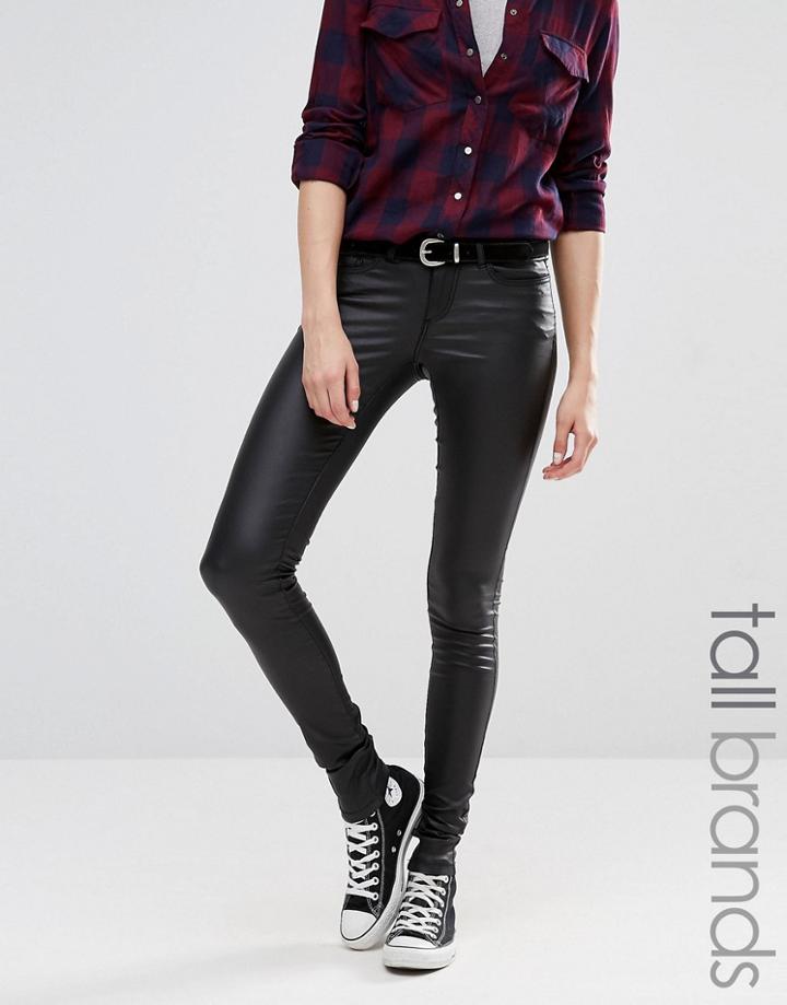 Noisy May Tall Eve Low Waist Super Slim Coated Jean - Black