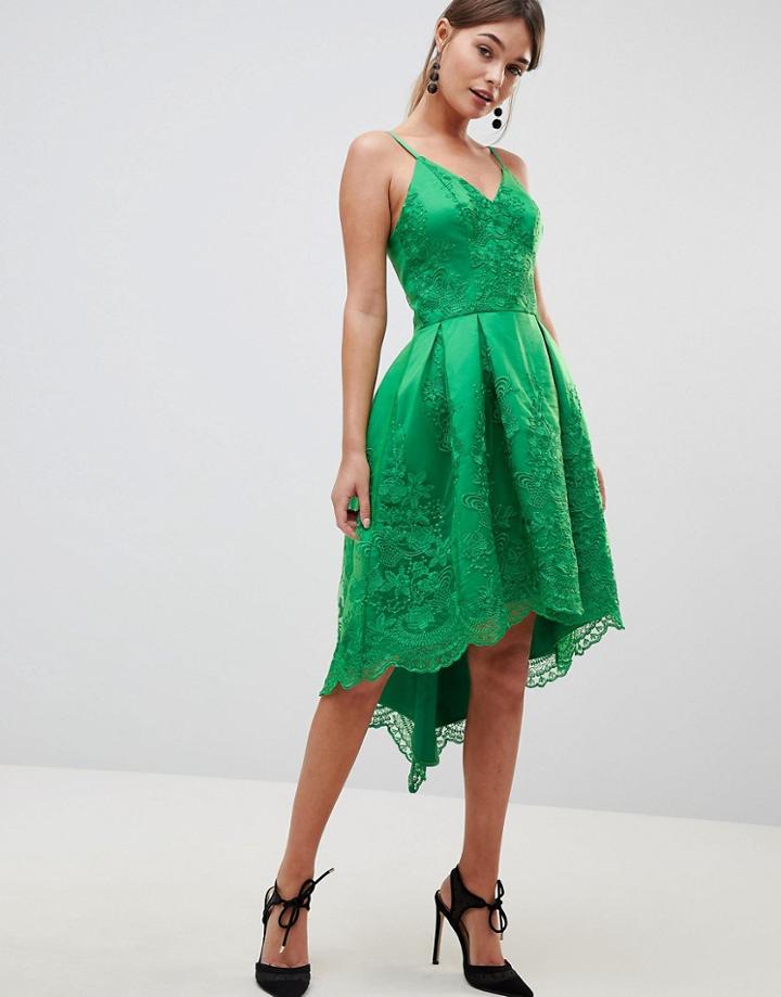Chi Chi London Premium Lace Dress With Cami Strap - Green