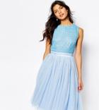 Maya Embellished Top Midi Dress With Tulle Skirt - Blue