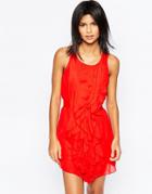 Pussycat London Dress With Ruffle Detail - Red