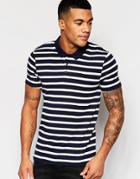 Asos Stripe Muscle Polo In Rib - Navy
