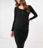 Missguided Maternity Button Front Dress In Black