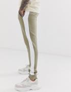 Asos Design Skinny Sweatpants With Side Stripe In Light Khaki - Green