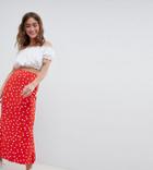 Asos Design Petite Midi Skirt With Kickflare In Polka Dot - Red
