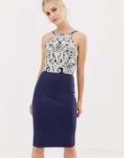 Chi Chi London Midi Pencil Dress With Gold Embroidery In Navy - Navy