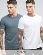 Asos 2 Pack T-shirt In White/green With Crew Neck Save - Multi