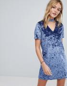 Hollister Crushed Velvet Choker Dress - Blue