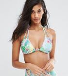 Asos Fuller Bust Exclusive Flutter Floral Print Support Soft Triangle Bikini Top Dd-f - Multi