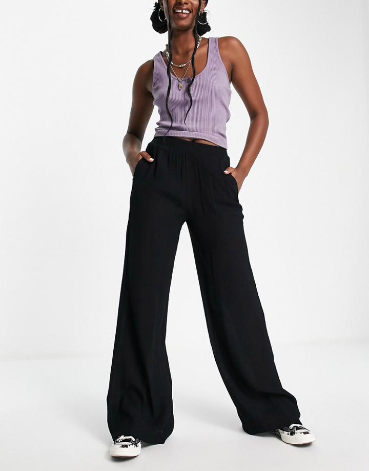 Bershka Textured Straight Leg Pants In Black