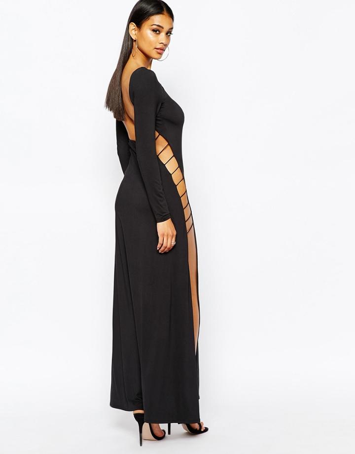 Rare London Cut Out Maxi Dress With Strap Back - Black