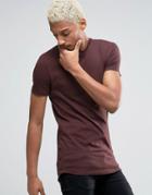 Asos Muscle Longline T-shirt With Curved Hem And Popper Details In Red