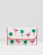 Asos Design Straw Flamingo Clutch Bag - Multi