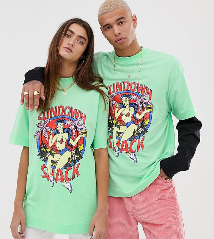 Collusion Unisex Printed T-shirt - Green