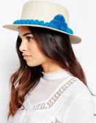 7x Straw Hat With Pom Pom Trim