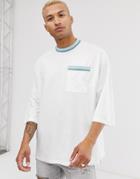 Asos Design Extreme Oversized Longline T-shirt With Stepped Hem And Contrast Tipping - White