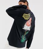 Crooked Tongues Oversized Long Sleeve T-shirt With Back House Print - Black