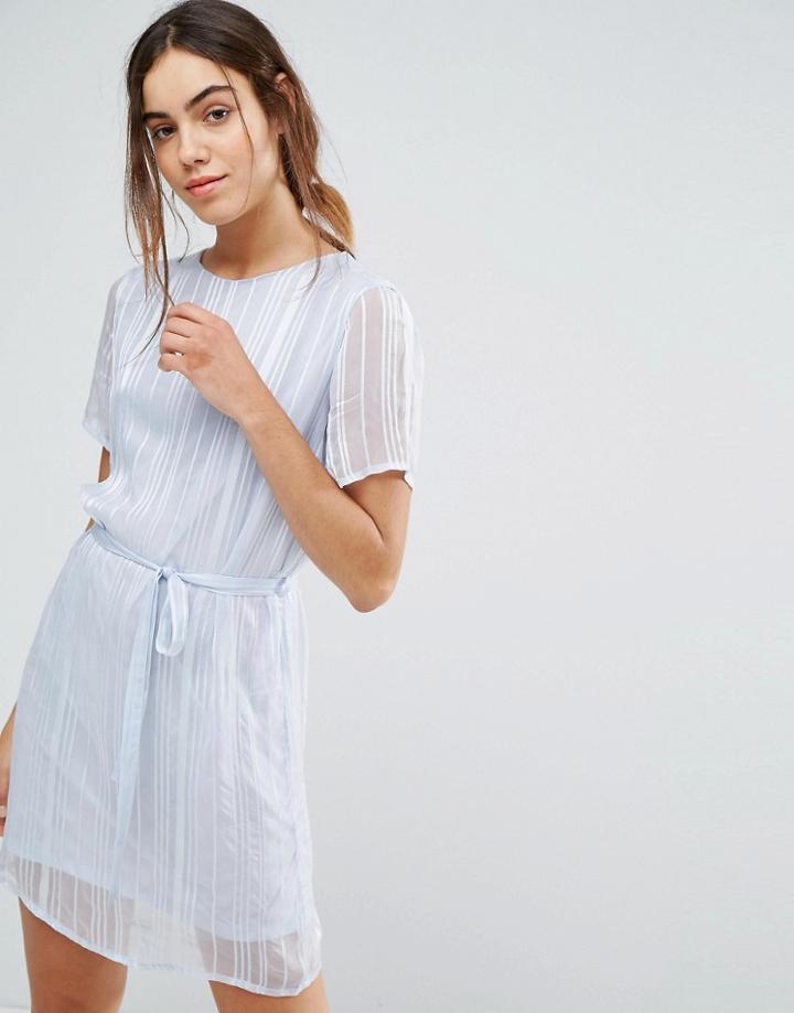 Pieces Elja Sheer Tie Waist Dress - Blue