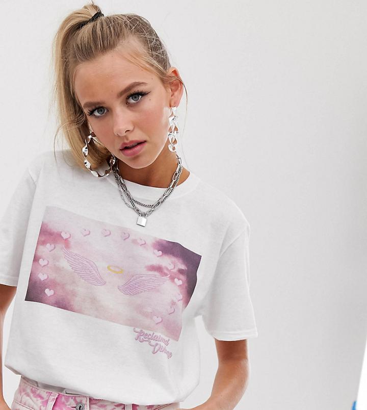 Reclaimed Vintage Inspired Wings & Hearts T-shirt-white