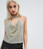 Asos Petite Top With Cowl Neck In Chain Mail - Gold