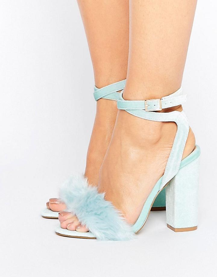 Truffle Collection Blue Fur Velvet Heel Sandal - Green