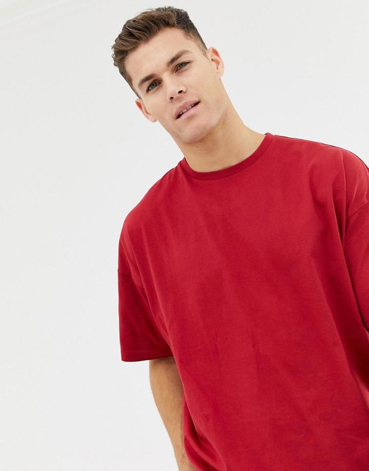 Asos Design Oversized T-shirt With Crew Neck In Red - Red