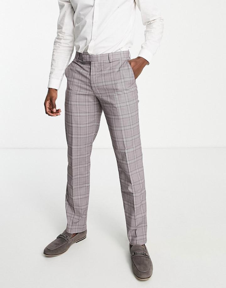 Harry Brown Check Slim Fit Suit Pants-pink
