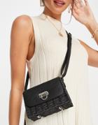 Truffle Collection Straw Cross Body Bag With Strap In Black