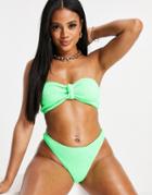 Asos Design Mix And Match Crinkle Knot Front Bandeau Bikini Top In Neon Green